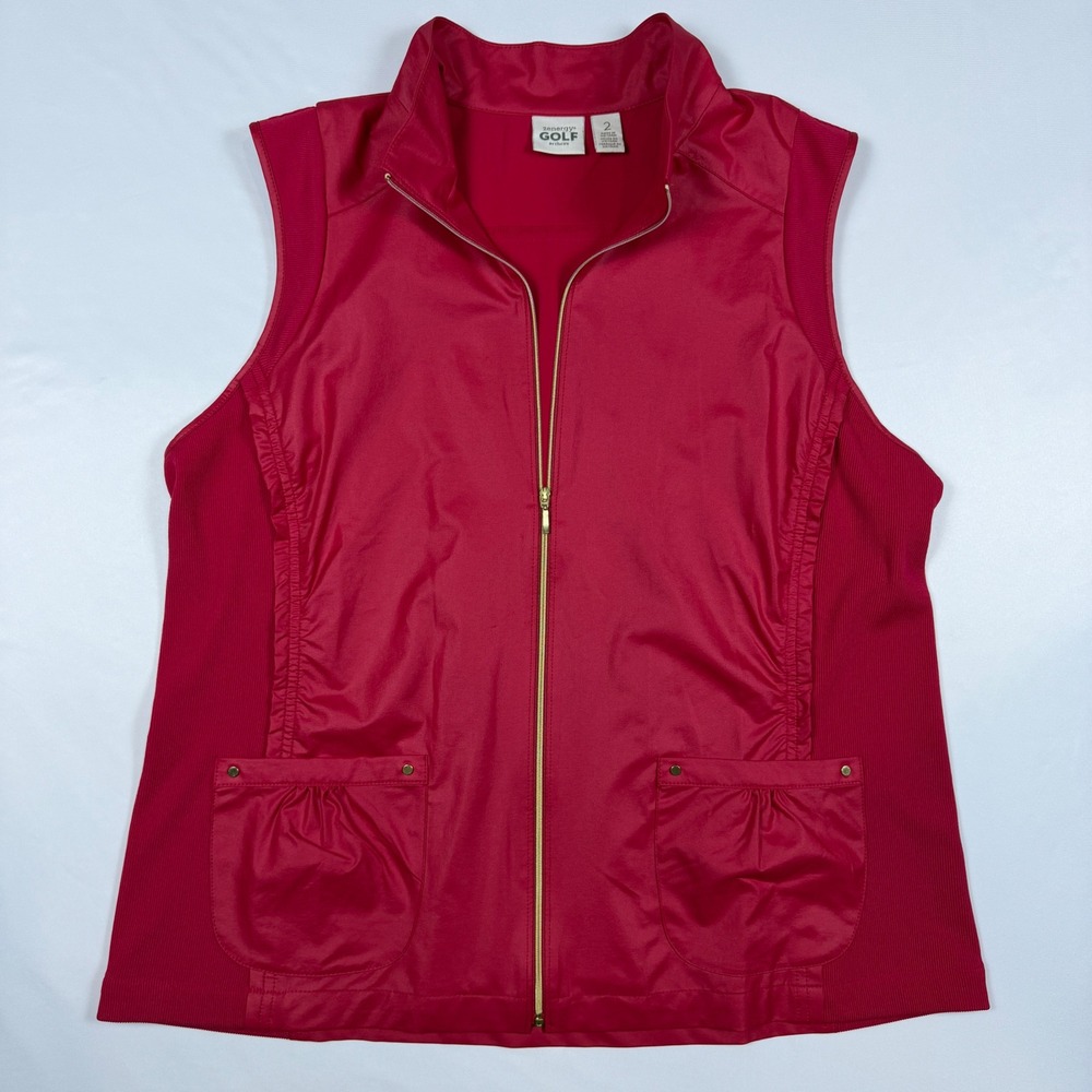 Zenergy Golf Chico's Vest Womens 2 Red Full Zip‎ Mock Neck Ribbed Side Athletic